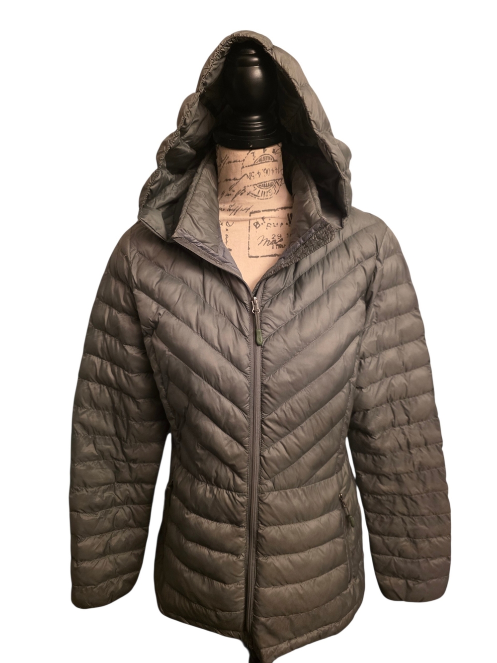 32 Degrees Hooded Chevron Quilted Puffer Jacket - Olive Green Women's Small Euc